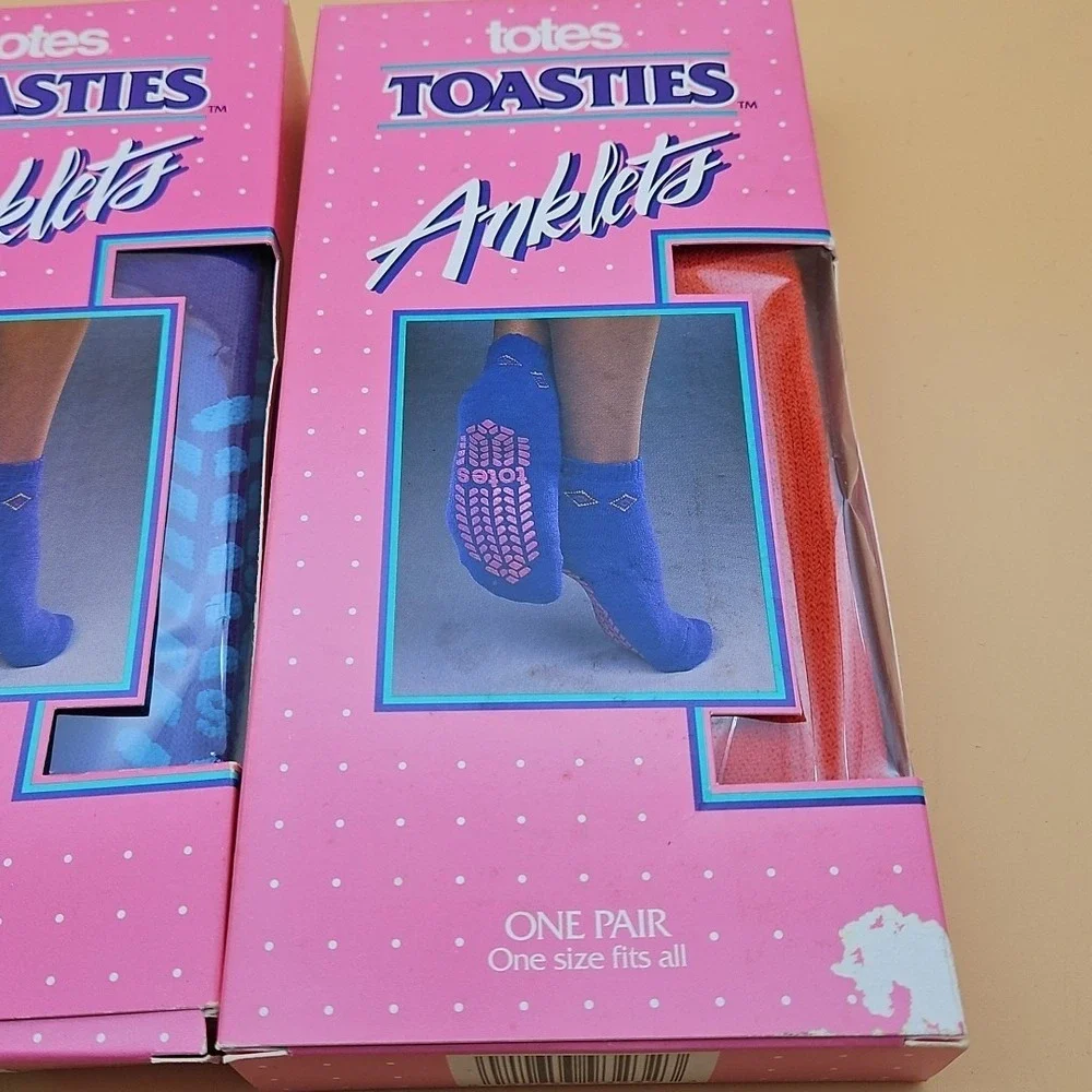 Lot Of 2 Vintage Totes Toasties Anklets Socks 2 Pairs Blue Orange NOS New